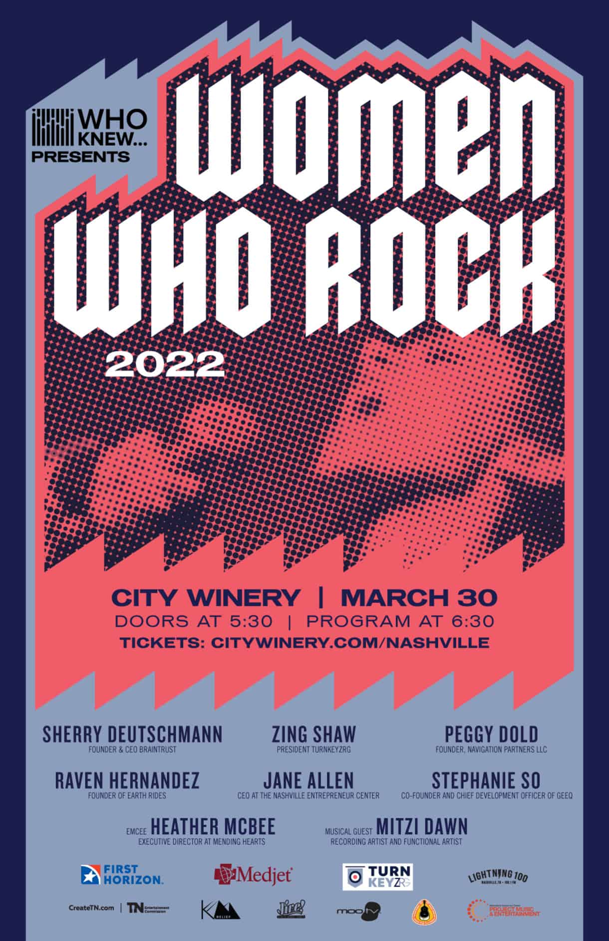 Poster for WHOW KNEW Women Who Rock 2022 at Nashville's City Winery
