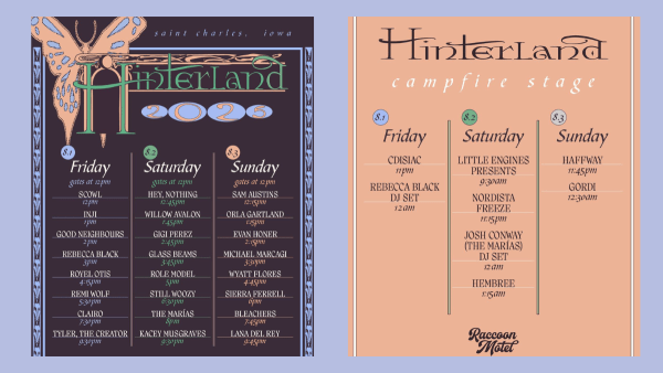 2025 schedule of bands playing the Hinterland Music Festival