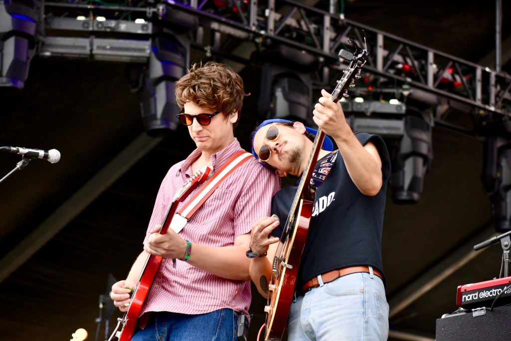 Kyle Emerson playing guitar with Michael Marcagi at Hinterland Music Festival