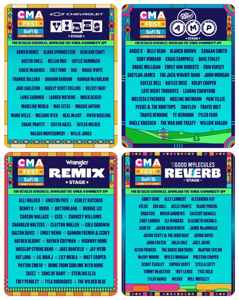 CMA Fest 2026 Full Day Stage Lineup