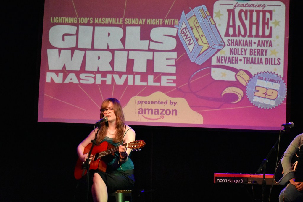 Anya performing at the 2026 Girls Write Nashville artist showcase