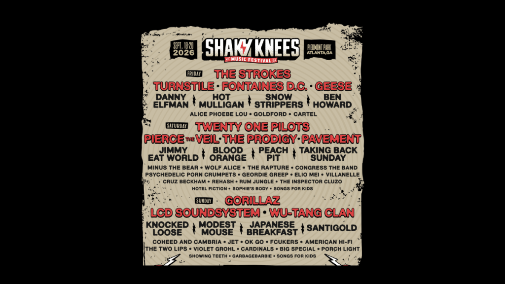 Shaky Knees 2026 Lineup Poster on banner