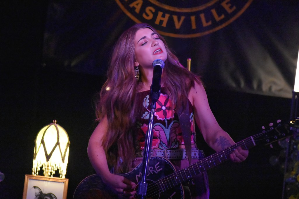 Tenille Townes singing while performing at 3rd and Lindsley in Nashville Tennessee