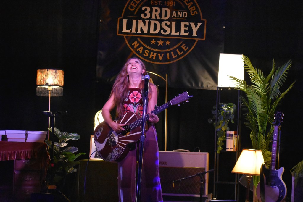Tenille Townes smiles while performing at "The Acrobat" album release concert at 3rd and Lindsley in Nashville Tennessee